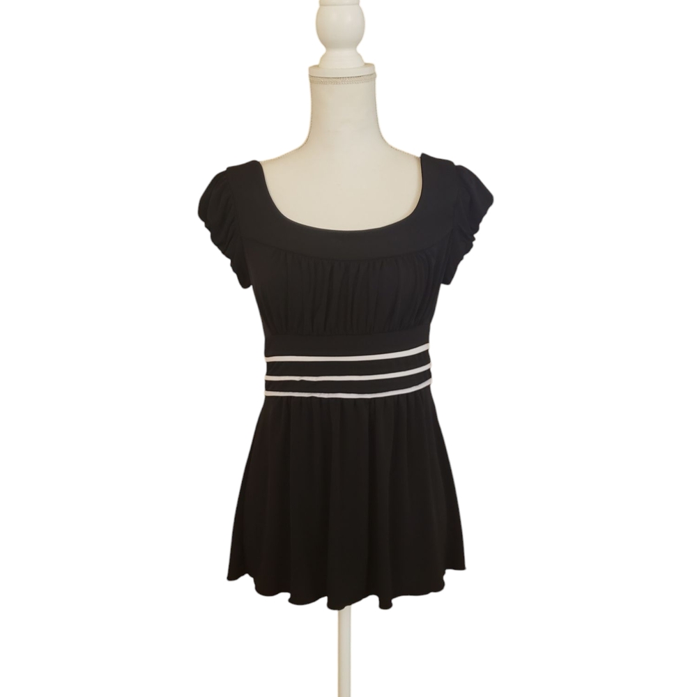VTG M 90s Y2K SPEECHLESS Babydoll Top Black Short Sleeve Tie Back Regency Goth
